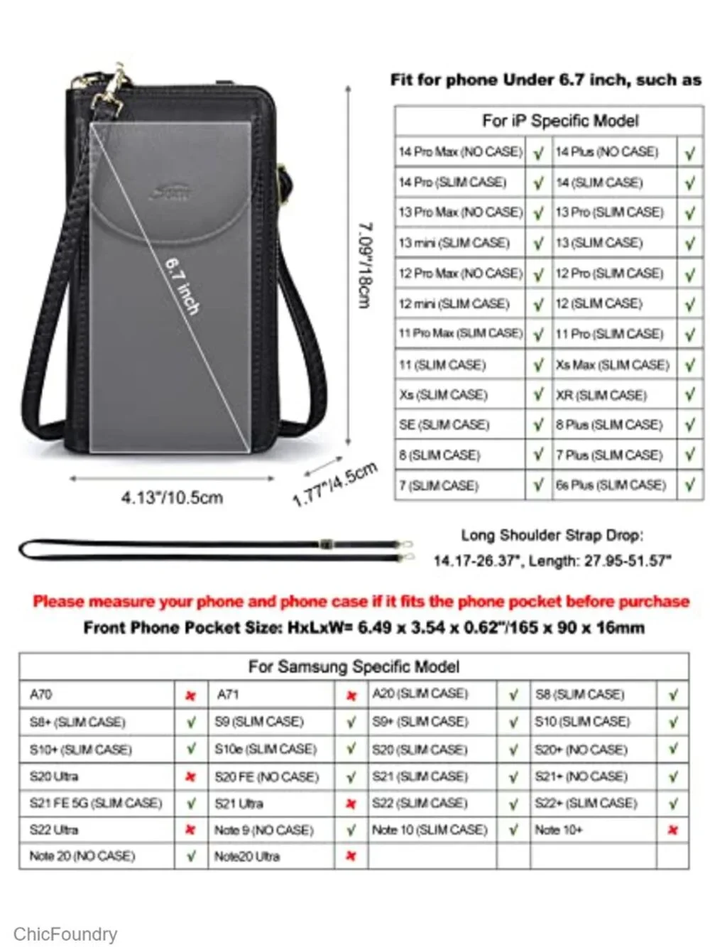 Small Crossbody Bag RFID Blocking Wallet Vegan Leather with Card Slots